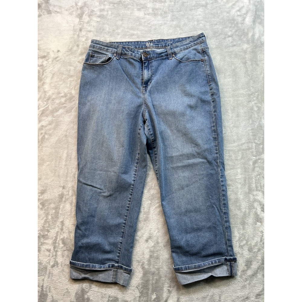Style & Co Womens Plus Sz 16 Blue Jeans Cropped Capri Stretch Denim High Rise